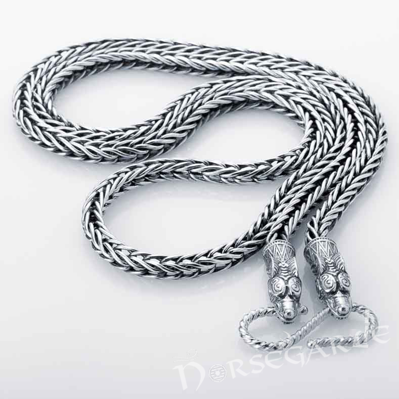 Handcrafted Wheat Chain with Wolves - Sterling Silver