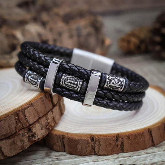 Tyr Bead Triple Band Leather Bracelet