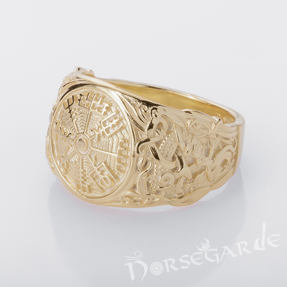 Handcrafted Vegvisir Rune Mammen Style Ring - Gold