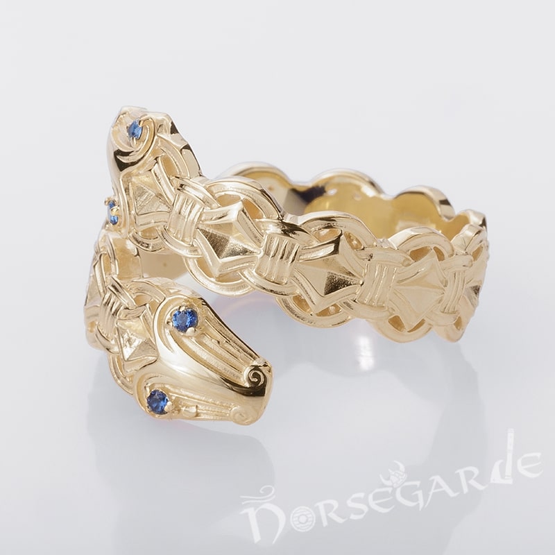 Handcrafted Jormungandr Gemmed Band - Gold with Sapphire