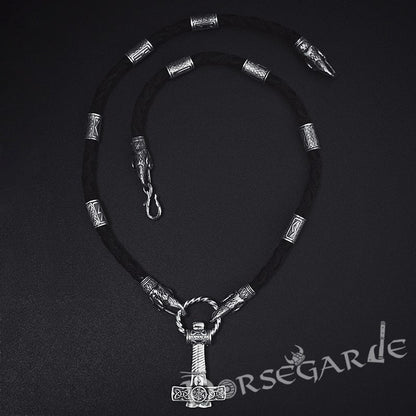 Handcrafted Ravens Necklace with Mjölnir - Sterling Silver