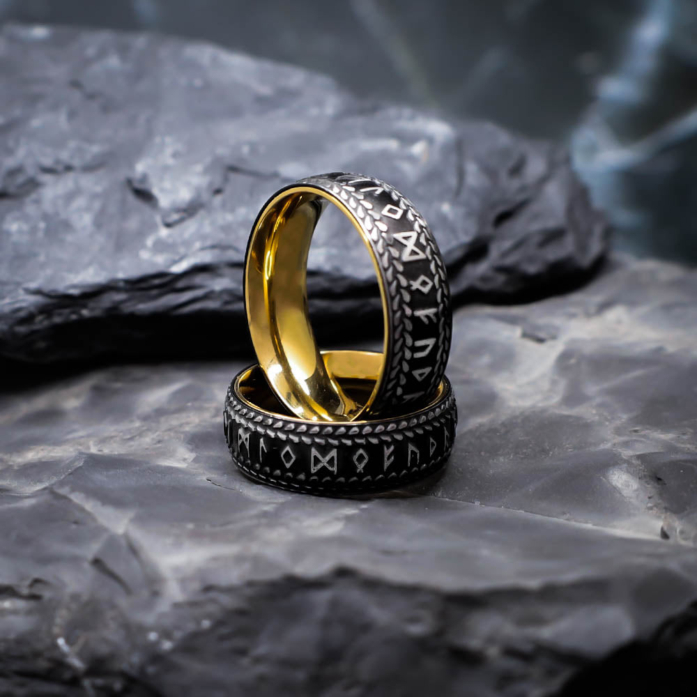 Textured Runic Heritage Ring - Stainless Steel