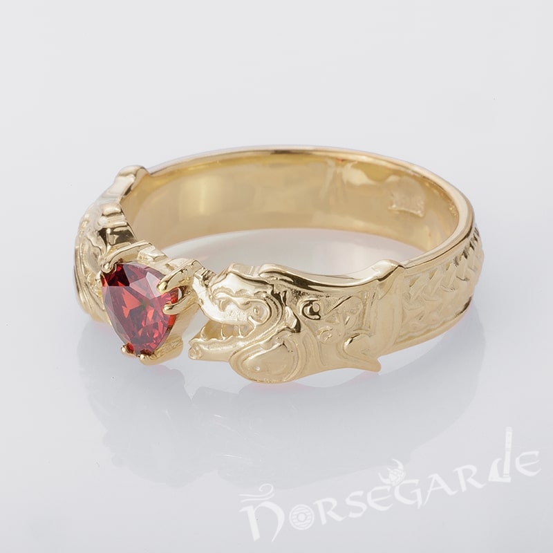 Handcrafted Odin's Wolves Gemmed Band - Gold with Garnet