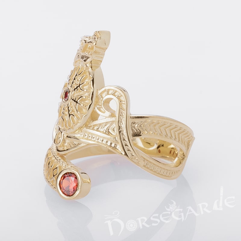 Handcrafted Helm of Awe Coiled Serpent Band - Gold with Ruby