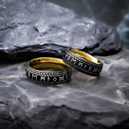 Textured Runic Heritage Ring - Stainless Steel