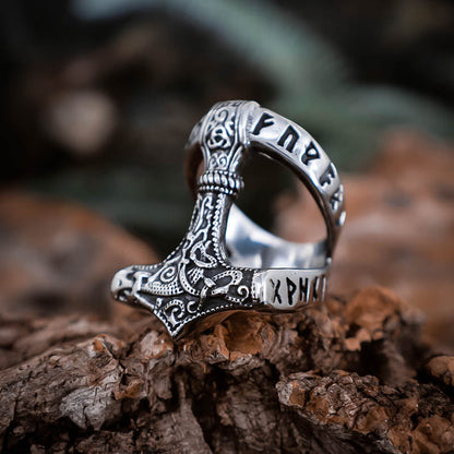 Thor's Hammer Runed Ring - Stainless Steel