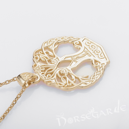 Handcrafted Yggdrasil Mjölnir Pendant - Gold