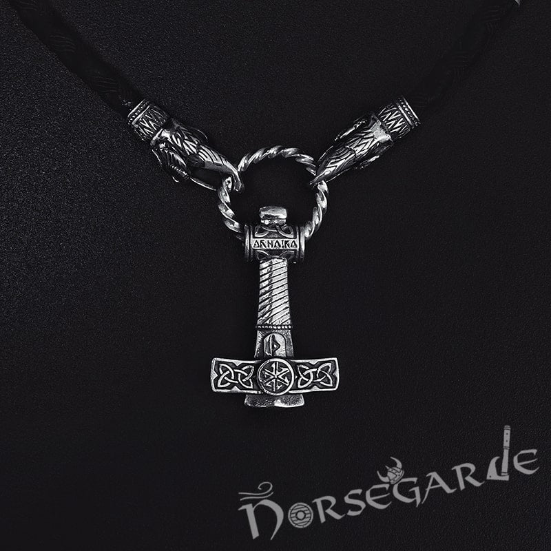 Handcrafted Ravens Necklace with Mjölnir - Sterling Silver