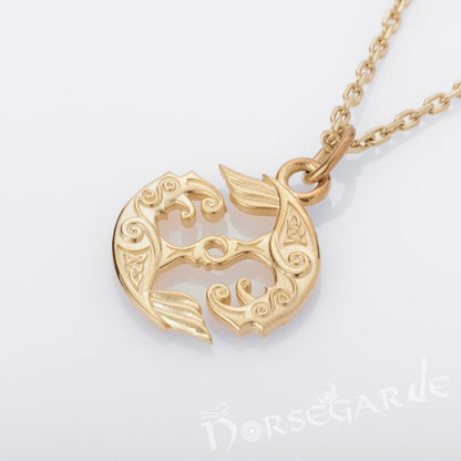 Handcrafted Miniature Ravens Pendant - Gold