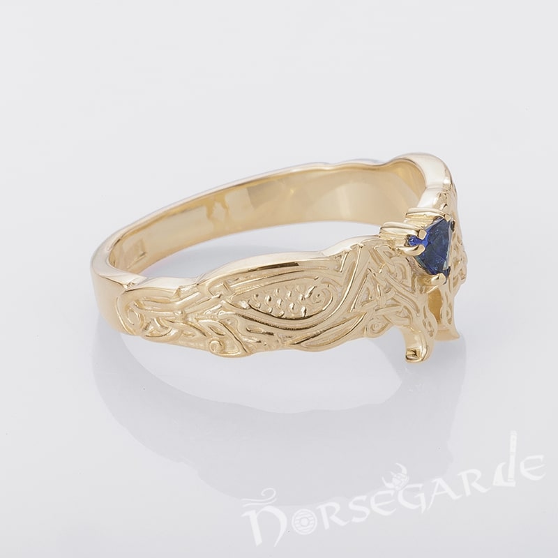 Handcrafted Celtic Ravens Gemmed Band - Gold with Gem