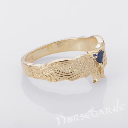 Handcrafted Celtic Ravens Gemmed Band - Gold with Gem