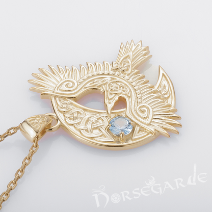 Handcrafted Raven and the Moon Pendant - Gold with Sapphire