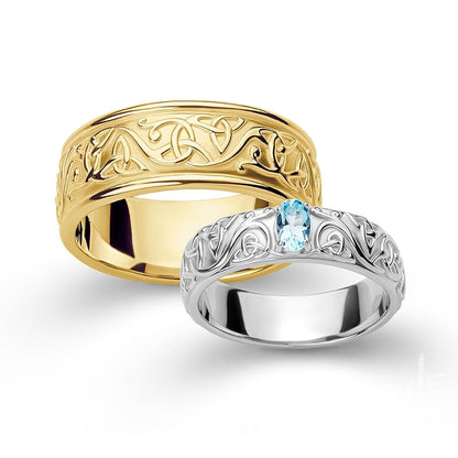 Handcrafted Celtic Carvings Band - Gold