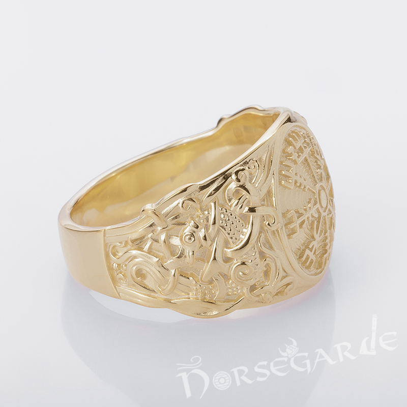 Handcrafted Vegvisir Rune Mammen Style Ring - Gold
