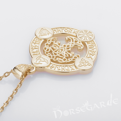 Handcrafted Rune Circle with Celtic Yggdrasil - Gold