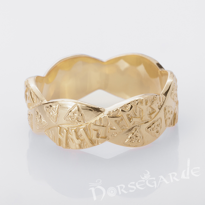 Handcrafted Twined Celtic Runes Band - Gold