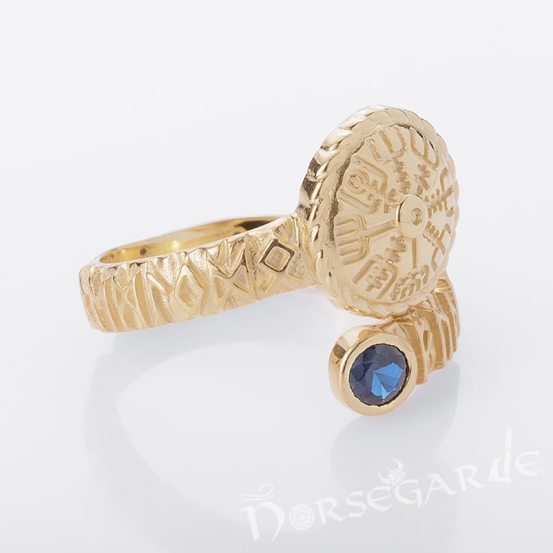 Handcrafted Vegvisir Ouroboros Band - Gold with Sapphire