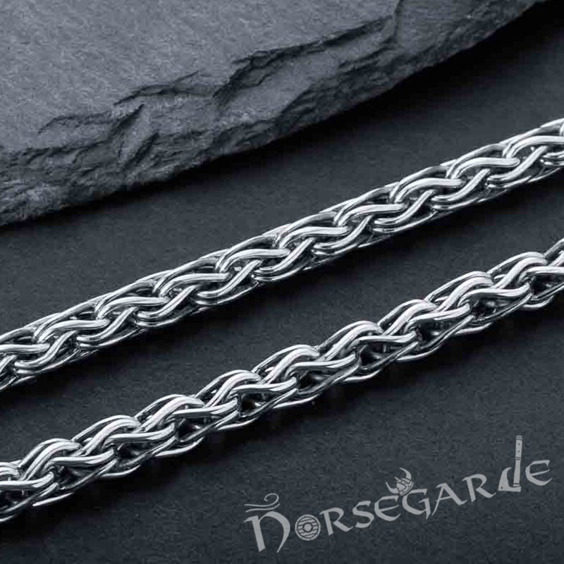 Handcrafted Viking Weave Chain with Wolves - Sterling Silver