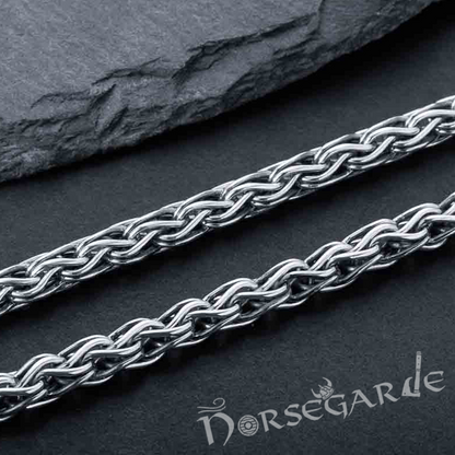 Handcrafted Viking Weave Chain with Wolves - Sterling Silver