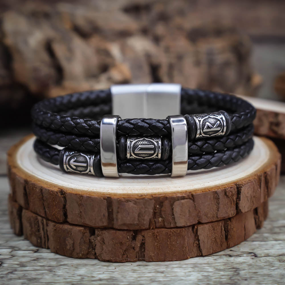 Tyr Bead Triple Band Leather Bracelet