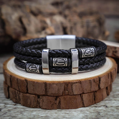 Tyr Bead Triple Band Leather Bracelet