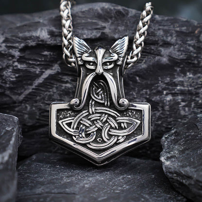 Odin and Celtic Ornament Mjolnir - Stainless Steel