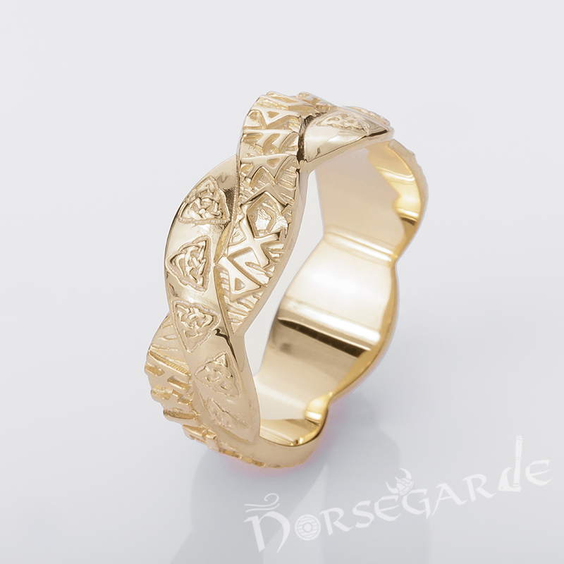 Handcrafted Twined Celtic Runes Band - Gold