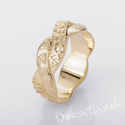 Handcrafted Twined Celtic Runes Band - Gold
