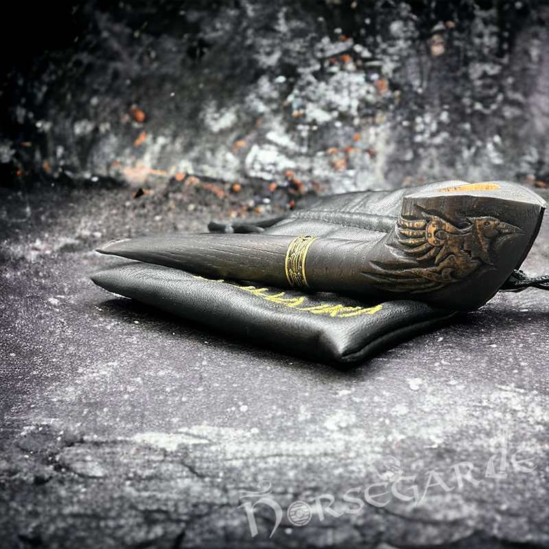 Handcarved Raven Smoking Pipe with Brass Inlay and Stand - Ash