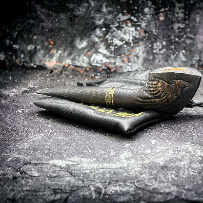 Handcarved Raven Smoking Pipe with Brass Inlay and Stand - Ash