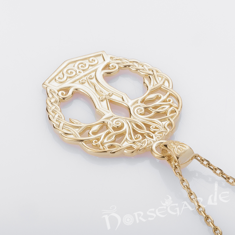 Handcrafted Yggdrasil Mjölnir Pendant - Gold