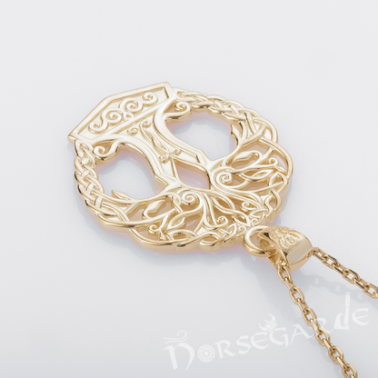 Handcrafted Yggdrasil Mjölnir Pendant - Gold