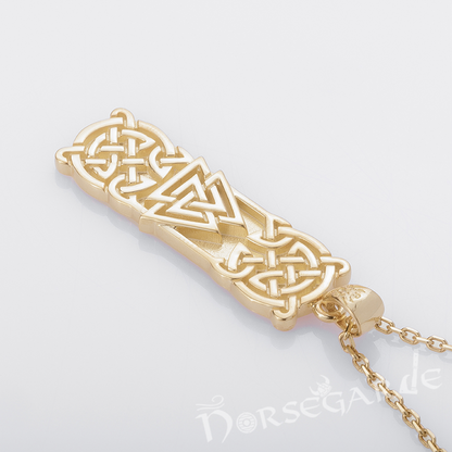 Handcrafted Celtic Pattern & Valknut Pendant - Gold