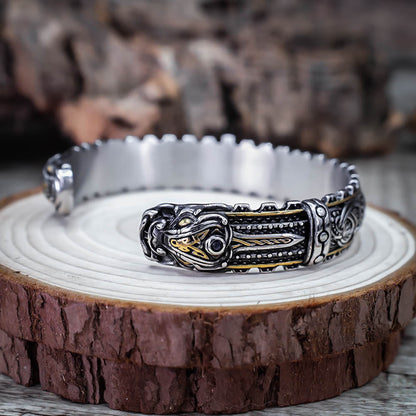 Golden Guardian Dragon Mammen Cuff Bangle - Stainless Steel