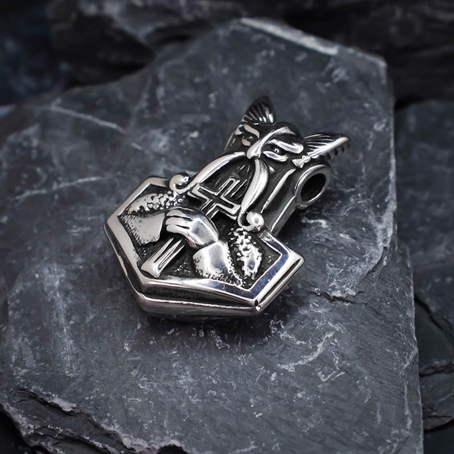 Odin and Cross Mjolnir - Stainless Steel