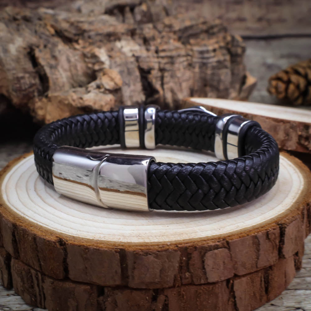 Valknut Rune Thick Leather Bracelet