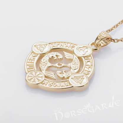 Handcrafted Rune Circle with Ravens - Gold