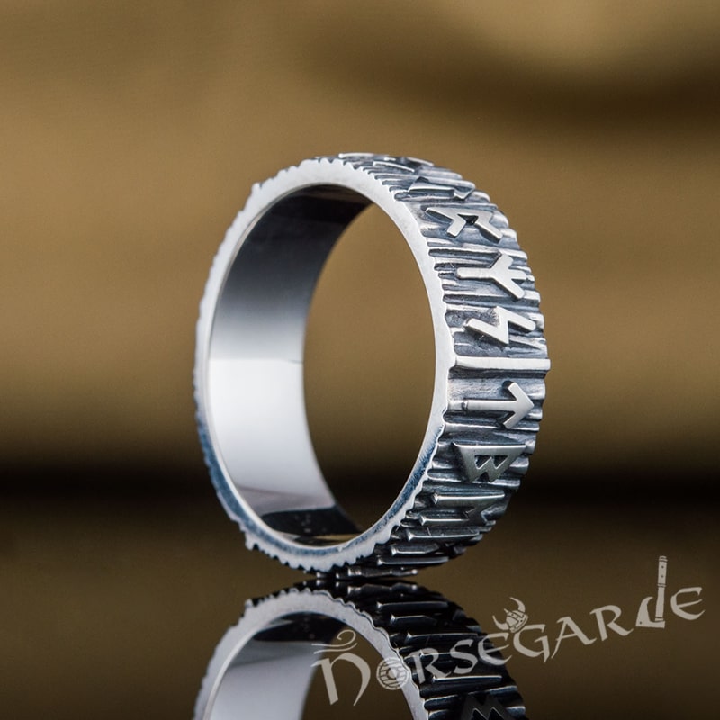 Handcrafted Slim Elder Futhark Runic Band - Sterling Silver