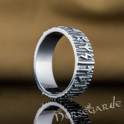 Handcrafted Slim Elder Futhark Runic Band - Sterling Silver