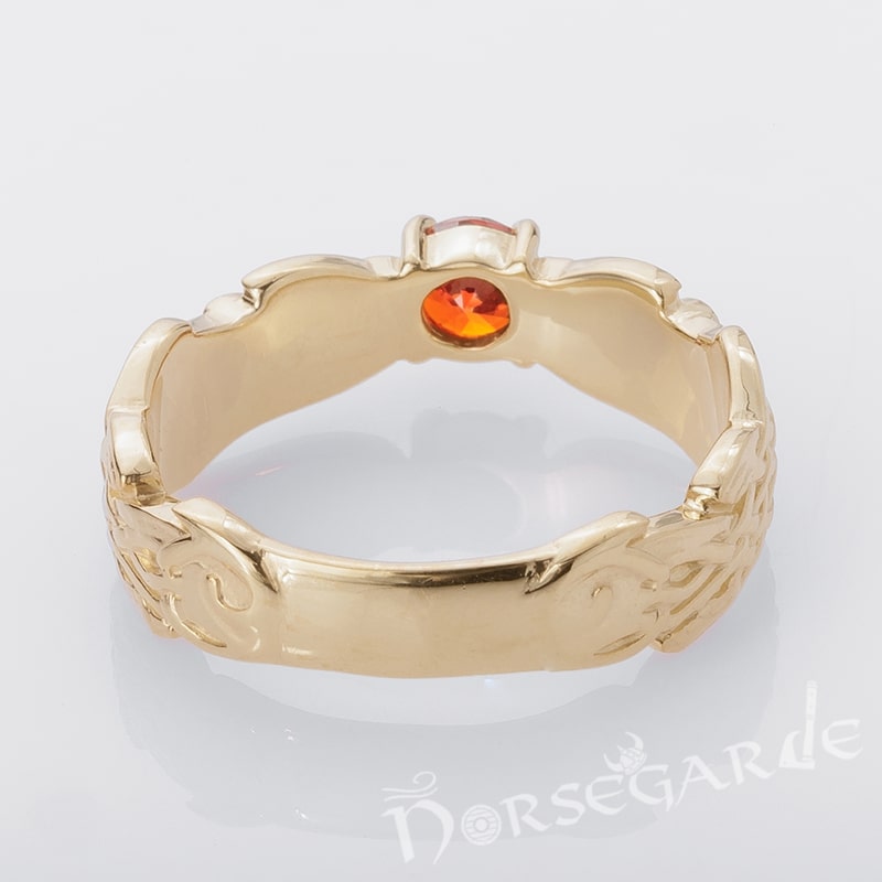 Handcrafted Dragon Ornament Band - Gold with Garnet