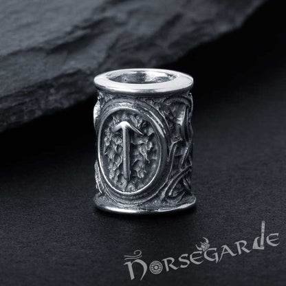 Handcrafted Runic Bead for Hair or Beard - Sterling Silver