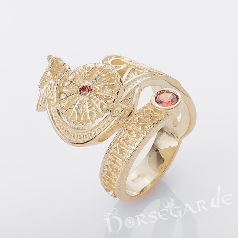 Handcrafted Helm of Awe Coiled Serpent Band - Gold with Ruby