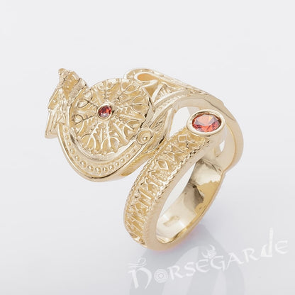 Handcrafted Helm of Awe Coiled Serpent Band - Gold with Ruby