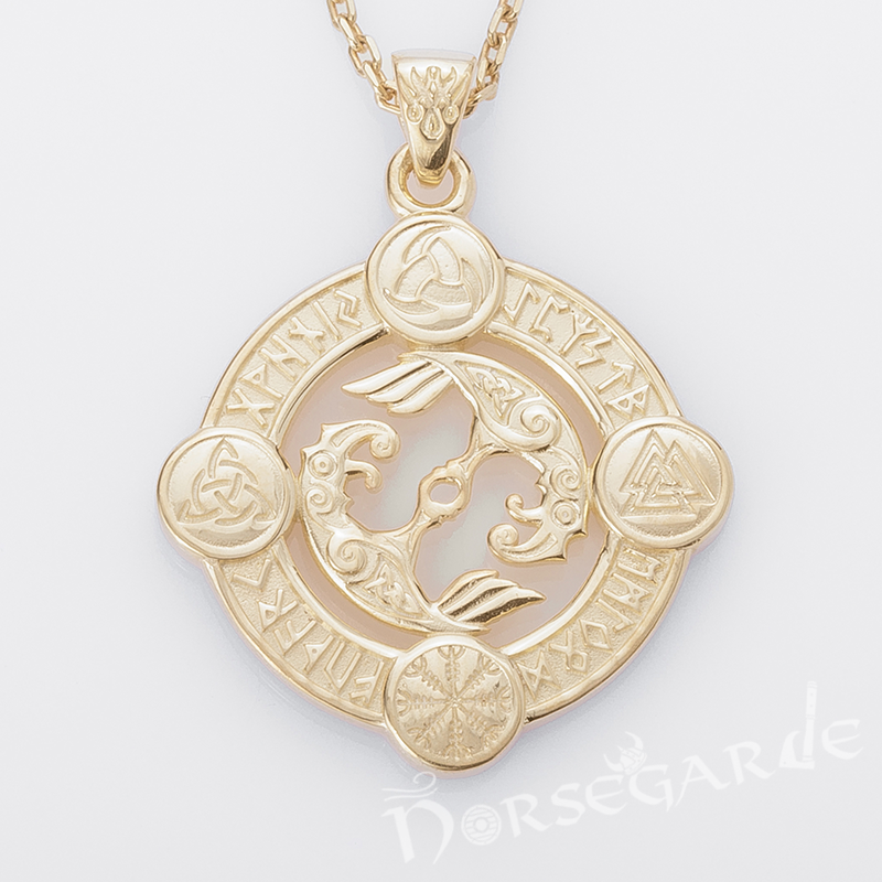 Handcrafted Rune Circle with Ravens - Gold