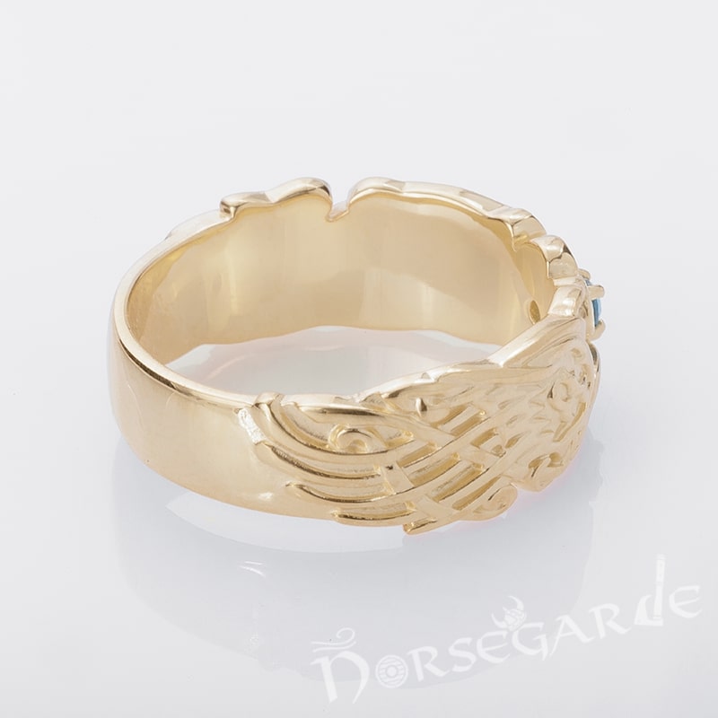 Handcrafted Odin's Ravens Gemmed Band - Gold with Sapphire