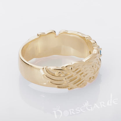 Handcrafted Odin's Ravens Gemmed Band - Gold with Sapphire