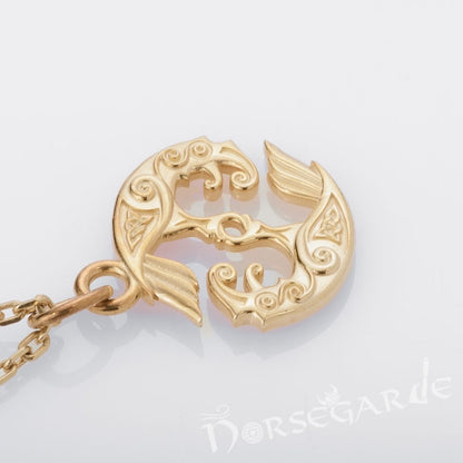 Handcrafted Miniature Ravens Pendant - Gold