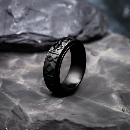 Black Rune Spinner Ring - Stainless Steel