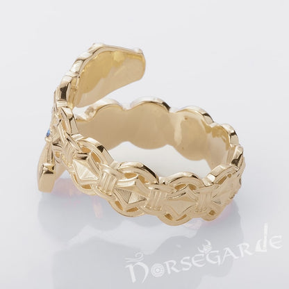 Handcrafted Jormungandr Gemmed Band - Gold with Sapphire