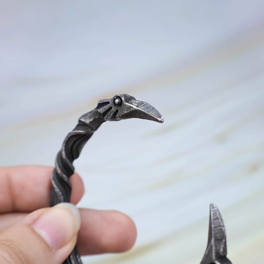 Rustic Raven Head Torc Bracelet - Stainless Steel